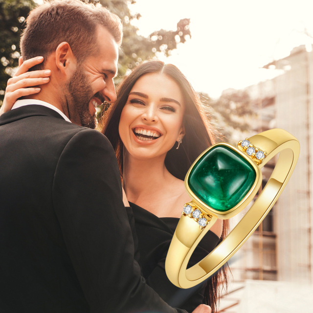 18K Gold Emerald Couple & Grandmother & Mother & Mother & Daughter & Parents & Children & Sisters & Teacher Engagement Ring-2