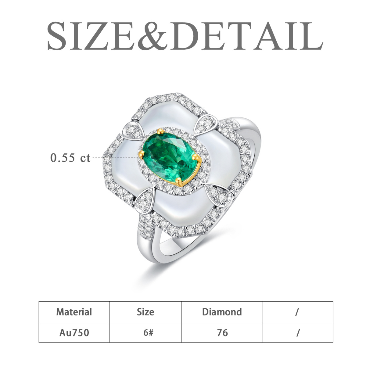 18K White Gold Diamond & Emerald Engagement Ring-6
