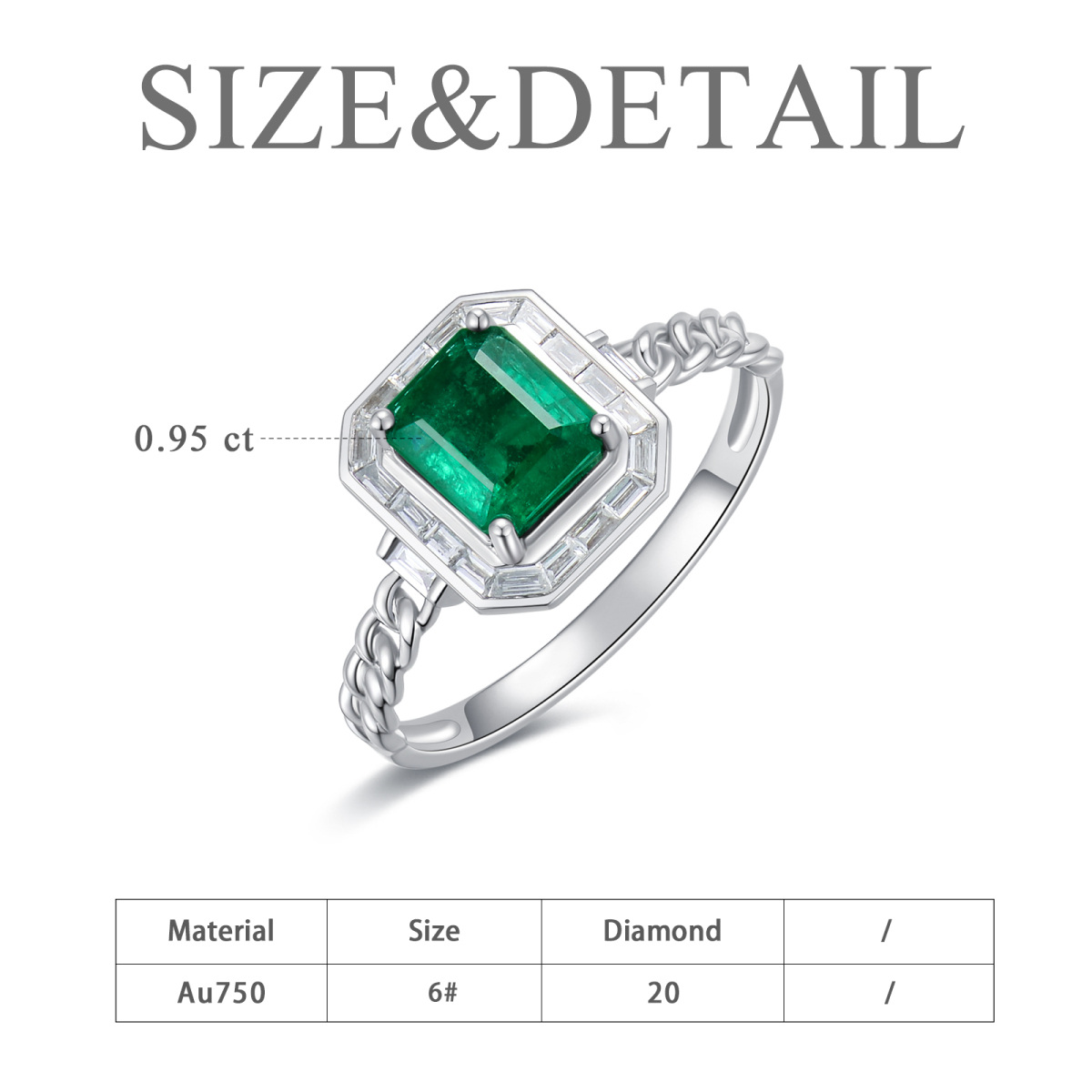 18K White Gold Princess-square Shaped Emerald Square Wedding Ring-5