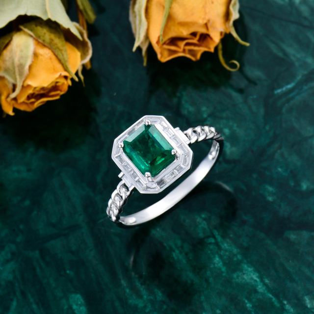 18K White Gold Princess-square Shaped Emerald Square Wedding Ring-2