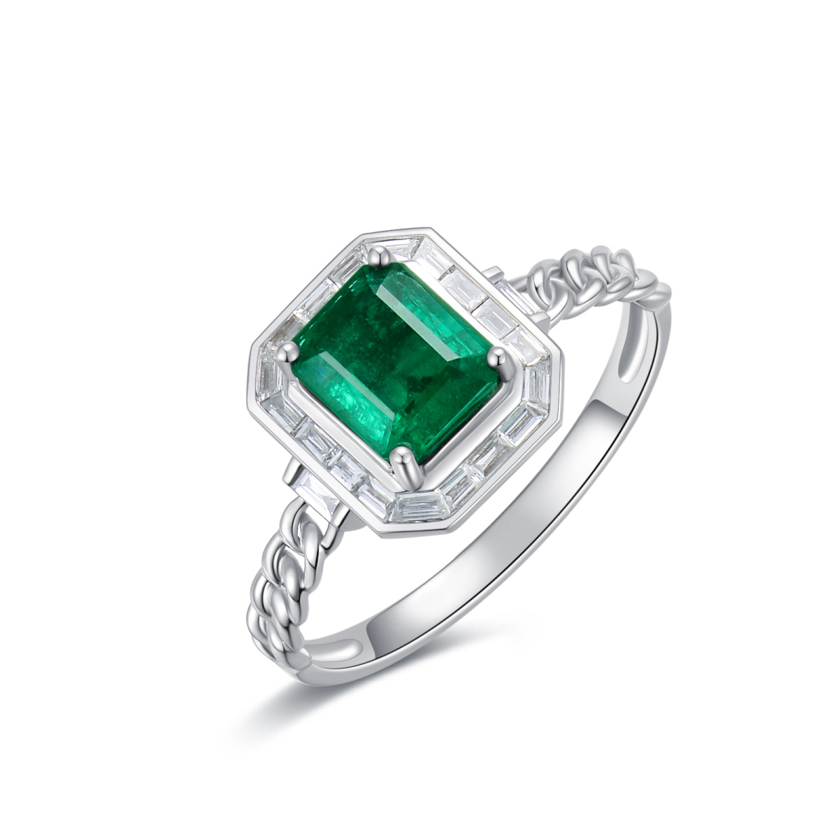 18K White Gold Princess-square Shaped Emerald Square Wedding Ring-1