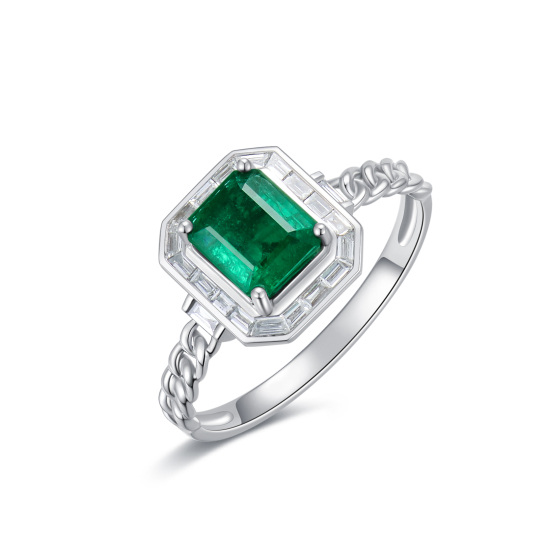 18K White Gold Princess-square Shaped Emerald Square Wedding Ring