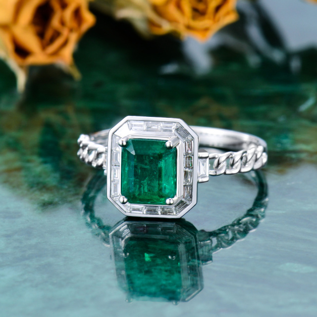 18K White Gold Princess-square Shaped Emerald Square Wedding Ring-3