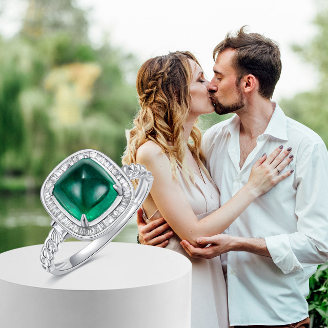 18K White Gold Emerald Engagement Ring For Couple & Mother & Sisters-2