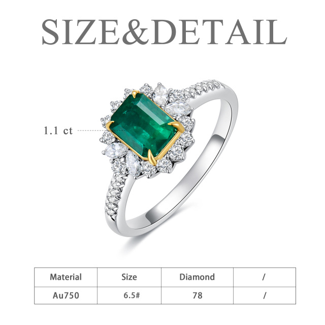 18K White Gold & Yellow Gold Princess-square Shaped Emerald Square Wedding Ring-4