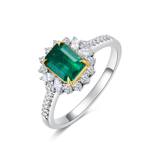 18K White Gold & Yellow Gold Princess-square Shaped Emerald Square Wedding Ring