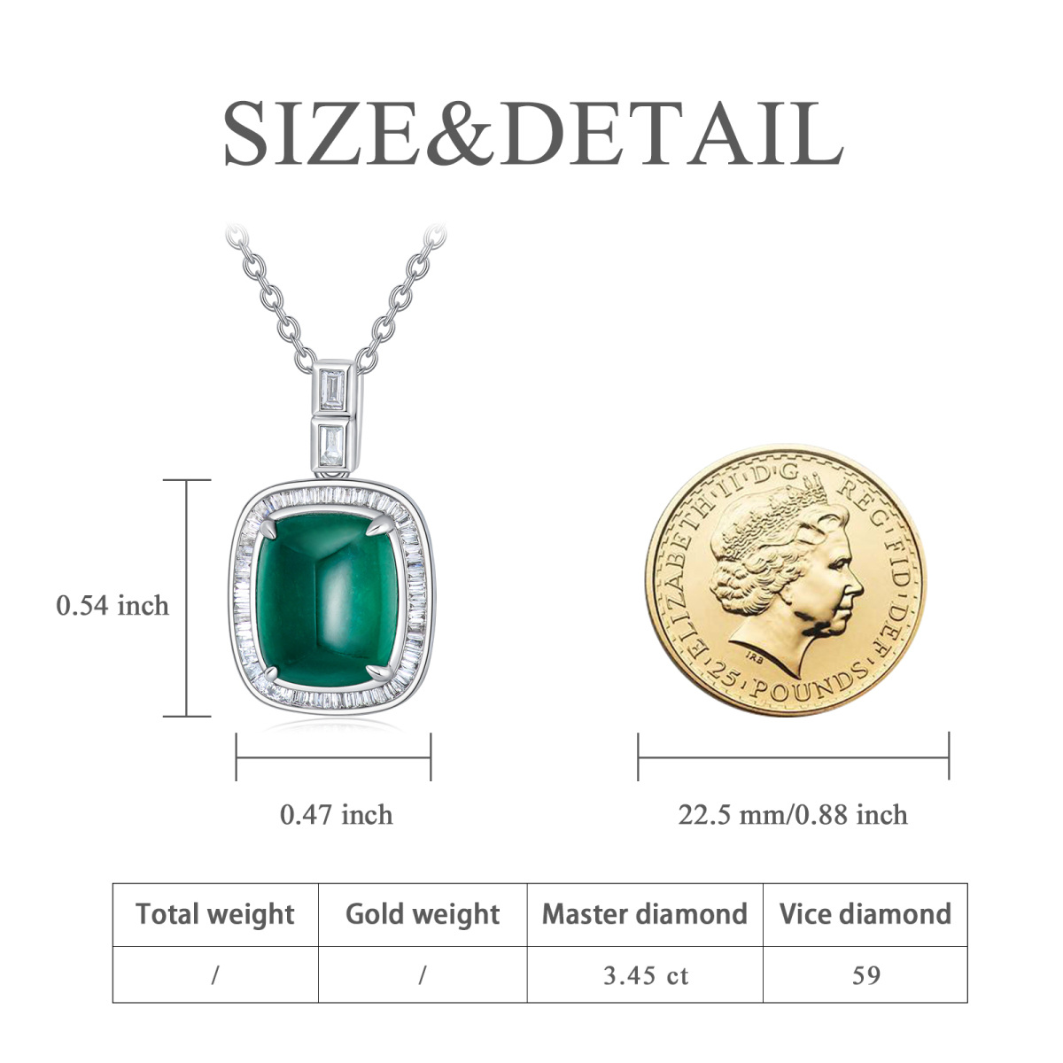 18K White Gold Princess-square Shaped Diamond & Emerald Square Pendant Necklace-6