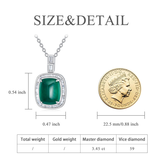 18K White Gold Princess-square Shaped Diamond & Emerald Square Pendant Necklace-5