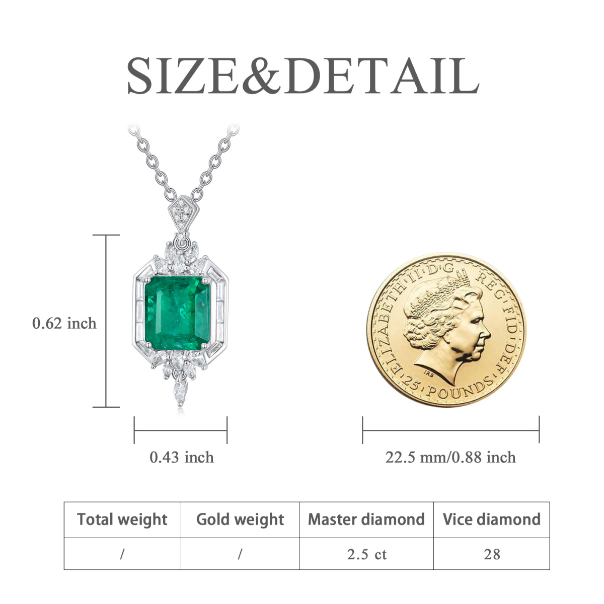 18K Yellow Gold Plated Princess-square Shaped Diamond & Emerald Square Pendant Necklace-6