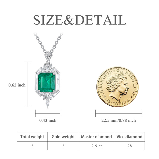 Halskette mit Anhänger in Prinzessform mit Diamant und Smaragd, Gelbgold 18 Karat-5