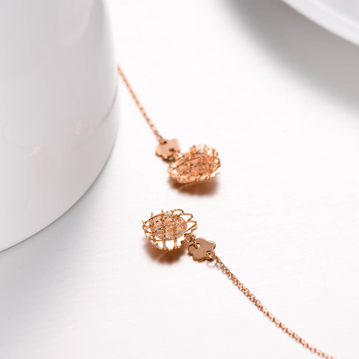 18K Rose Gold Heart Drop Earrings-5