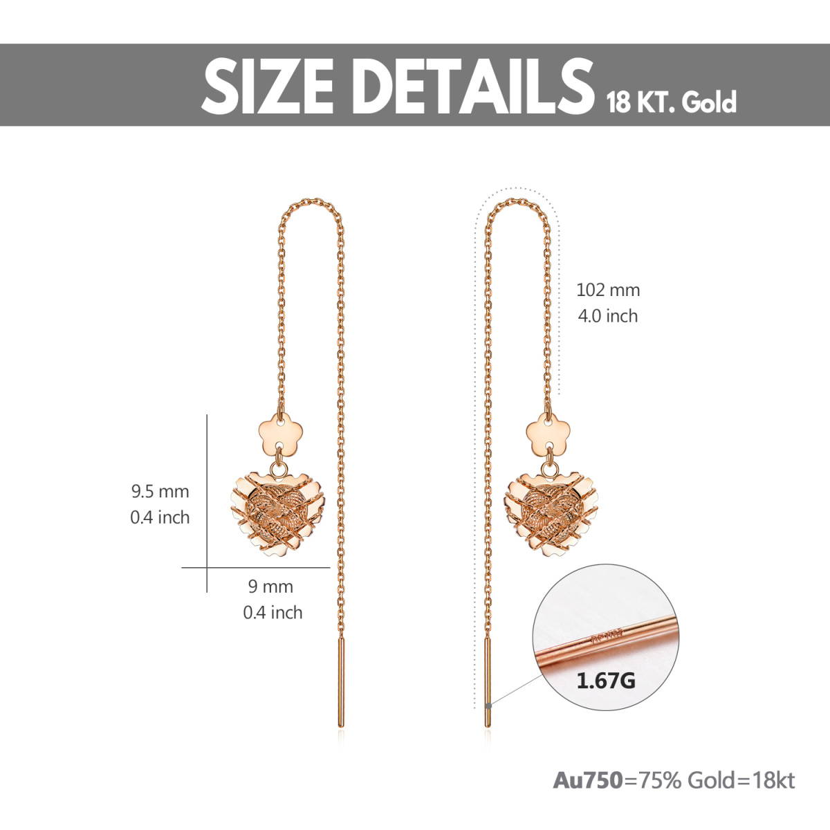 18K Rose Gold Heart Drop Earrings-6