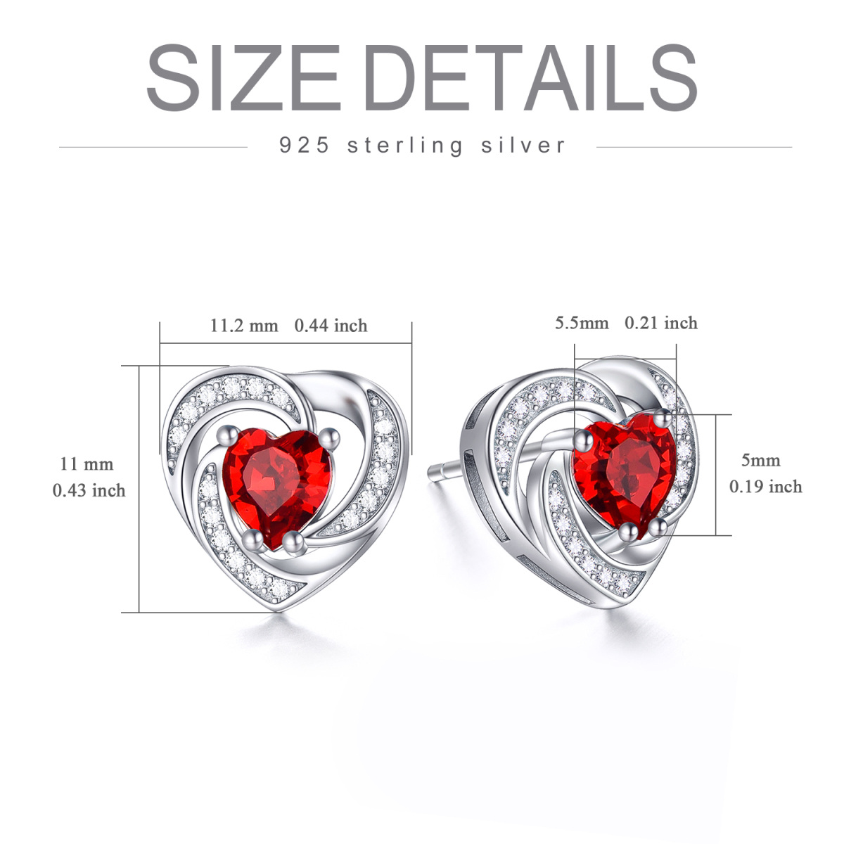 Sterling Silver Heart Shaped Crystal & Cubic Zirconia Heart Stud Earrings-5