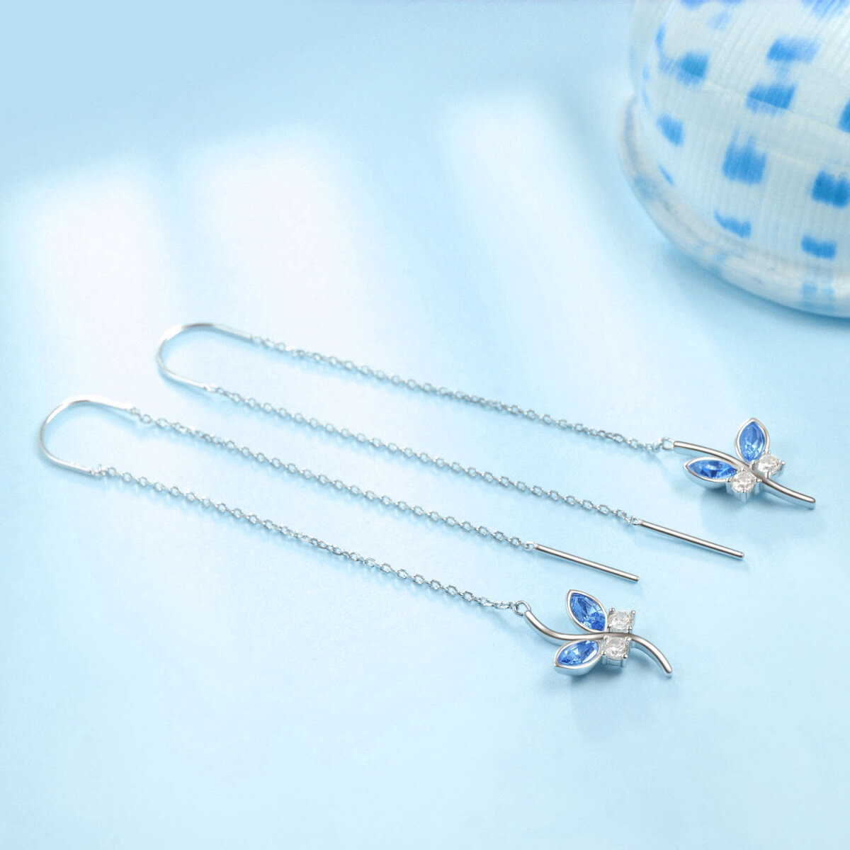 Pendientes de plata de ley con forma de marquesa y mariposa de cristal-2