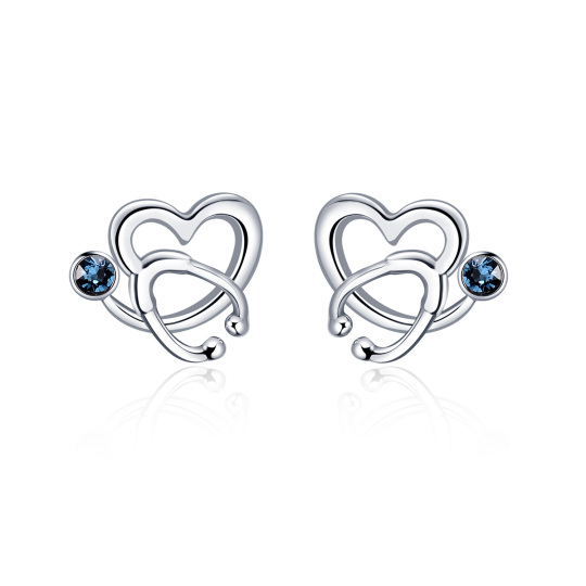 Boucles d'oreilles en argent sterling avec cœur en cristal de forme circulaire et stéthosc