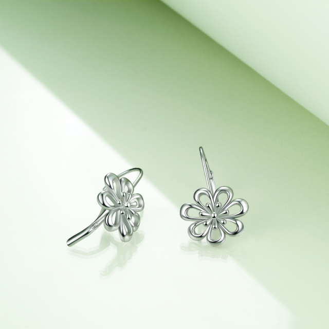 Sterling Silver Daisy Hoop Earrings-3