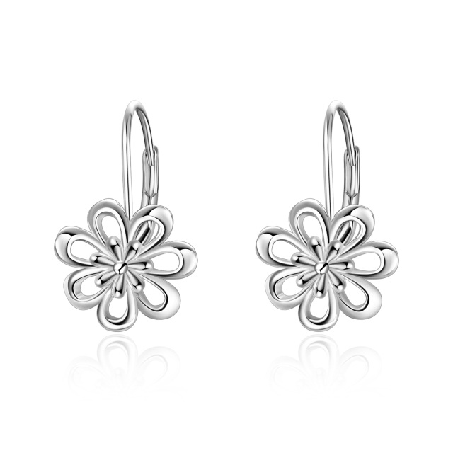 Sterling Silver Daisy Hoop Earrings-0