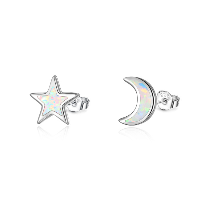Pendientes Luna y Estrella Ópalo Plata de Ley-0