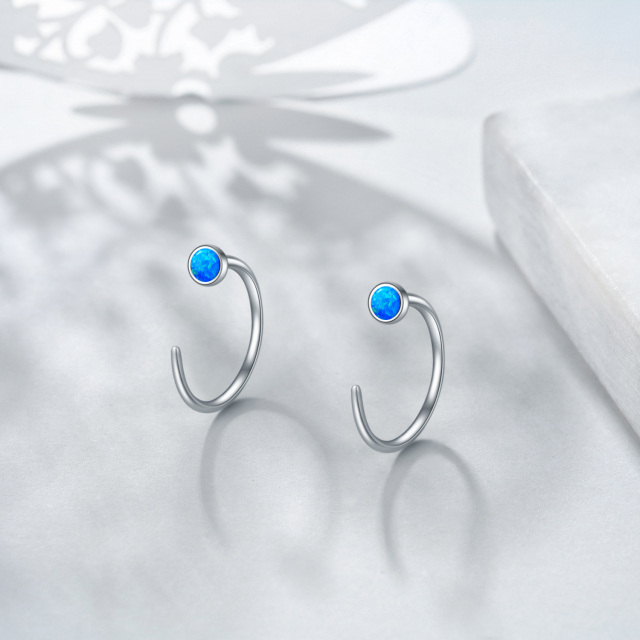 Sterling Silver Opal Hoop Earrings-3