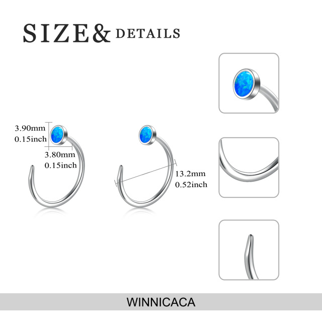 Sterling Silver Opal Hoop Earrings-4