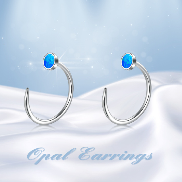 Sterling Silver Opal Hoop Earrings-5
