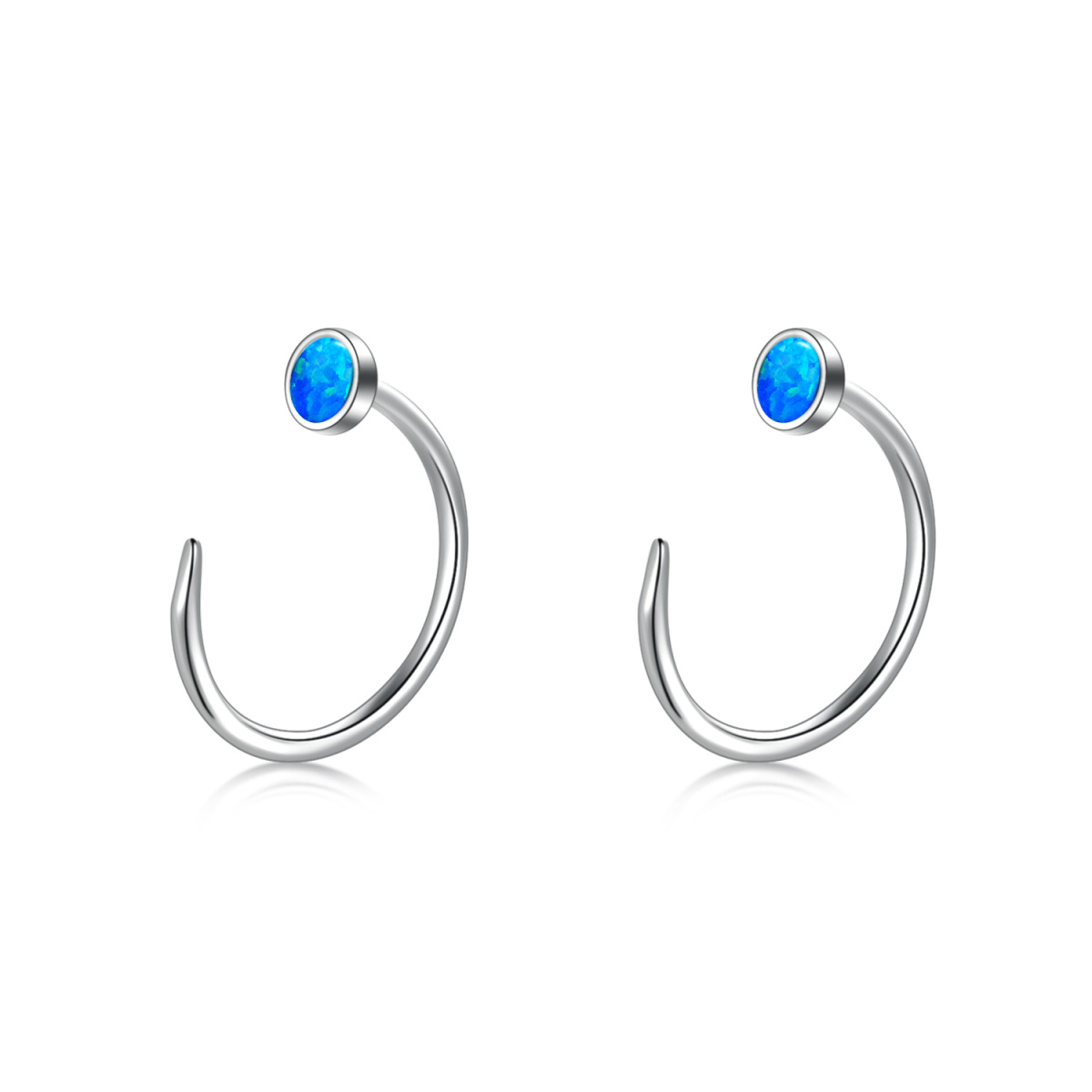 Sterling Silver Opal Hoop Earrings-1