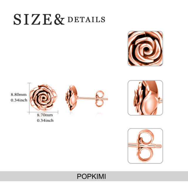 Sterling Silver with Rose Gold Plated Rose Stud Earrings-4