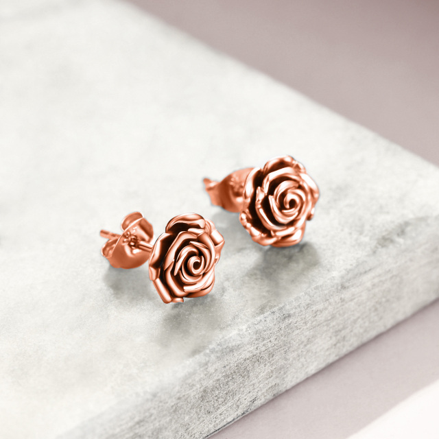Sterling Silver with Rose Gold Plated Rose Stud Earrings-2