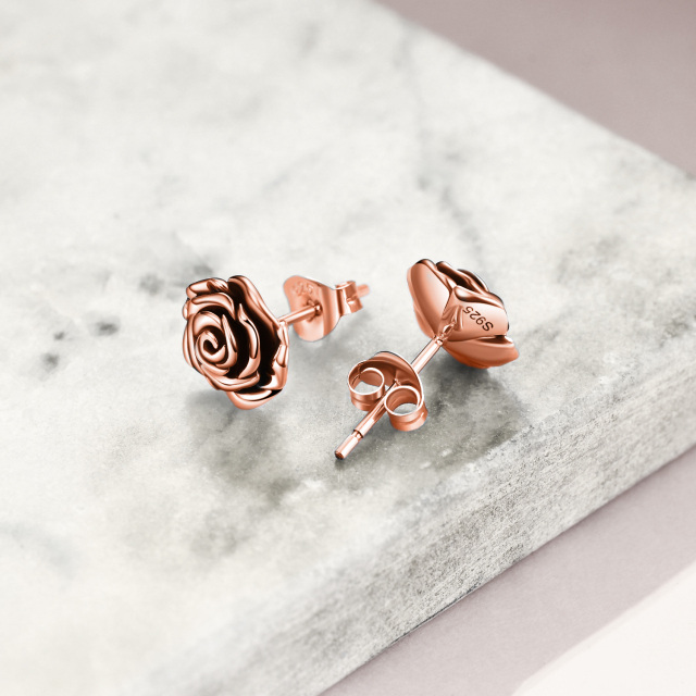 Sterling Silver with Rose Gold Plated Rose Stud Earrings-3