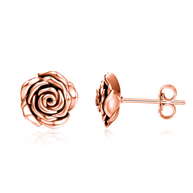 Sterling Silver with Rose Gold Plated Rose Stud Earrings-0