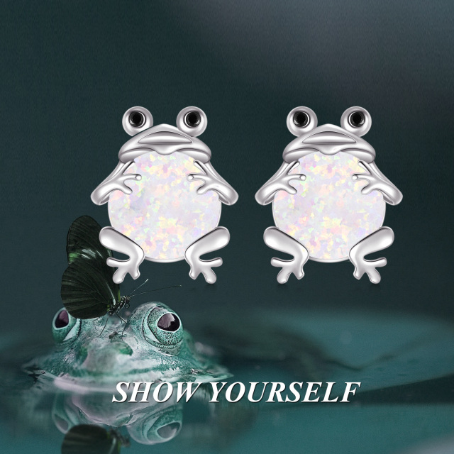 Opal Frog Stud Earrings in Sterling Silver-7