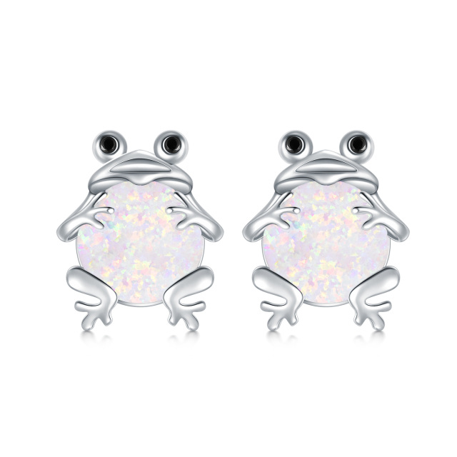 Opal Frog Stud Earrings in Sterling Silver-3