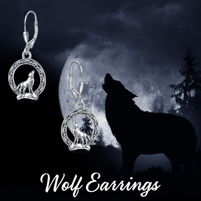 Sterling Silver Wolf & Celtic Knot Lever-back Earrings-6