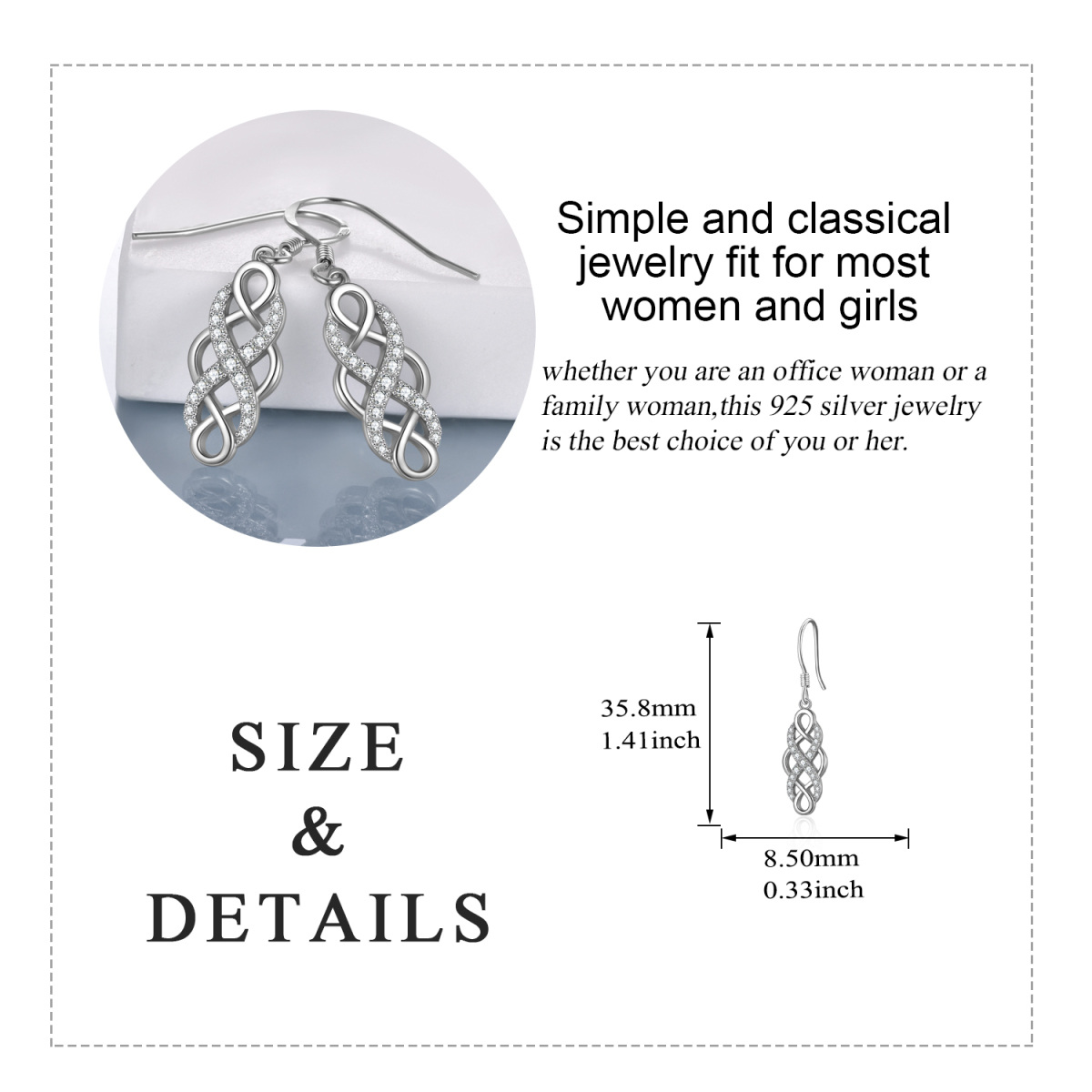 Sterling Silver Cubic Zirconia Celtic Knot Drop Earrings-5