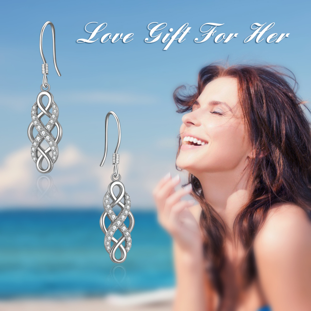 Sterling Silver Cubic Zirconia Celtic Knot Drop Earrings-6