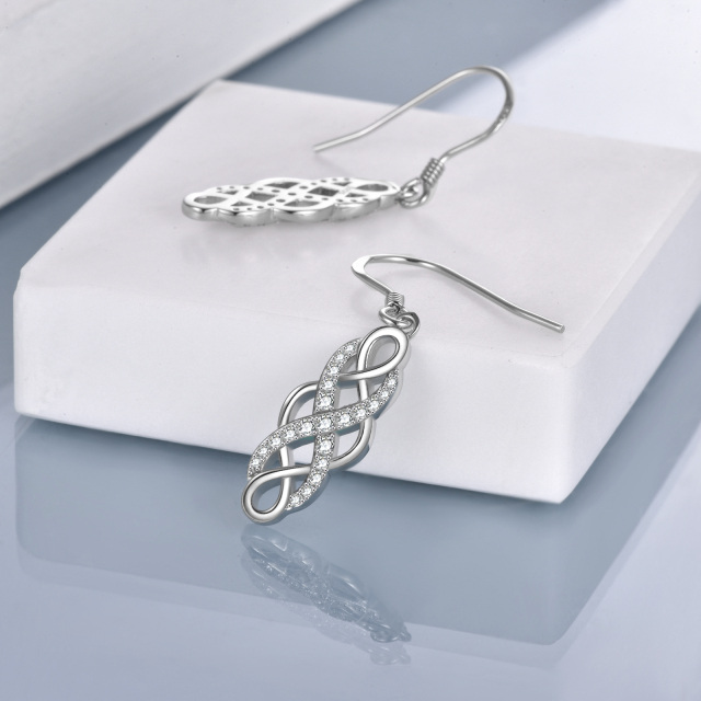 Sterling Silver Cubic Zirconia Celtic Knot Drop Earrings-4