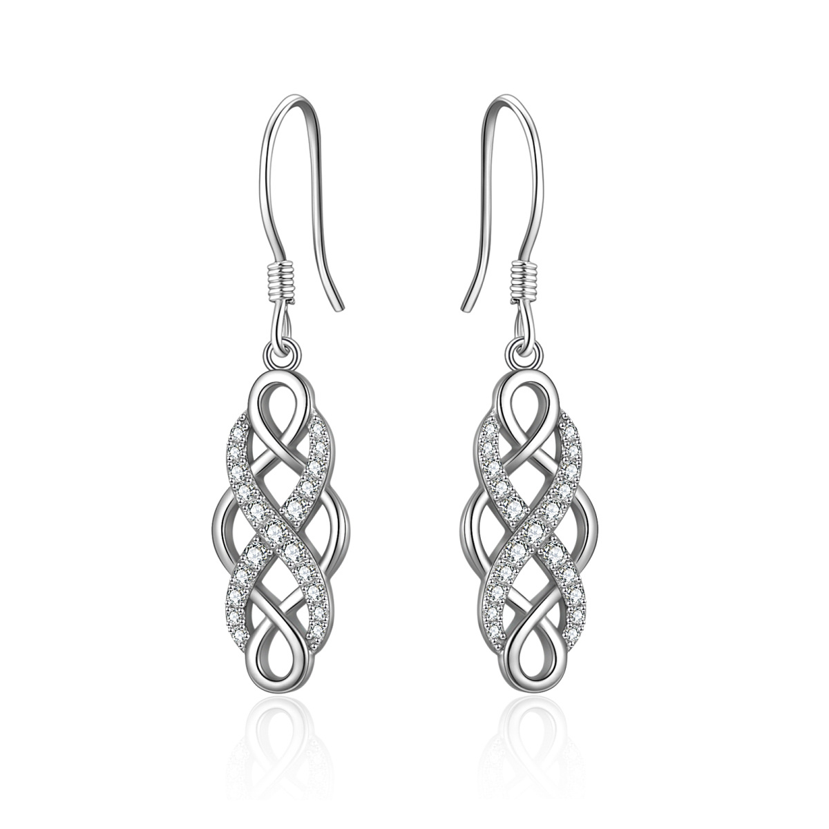 Sterling Silver Cubic Zirconia Celtic Knot Drop Earrings-1