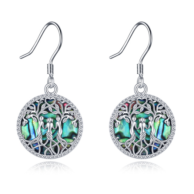 Sterling Silver Abalone Shellfish Tree Of Life Sisters Drop Earrings for Women-1