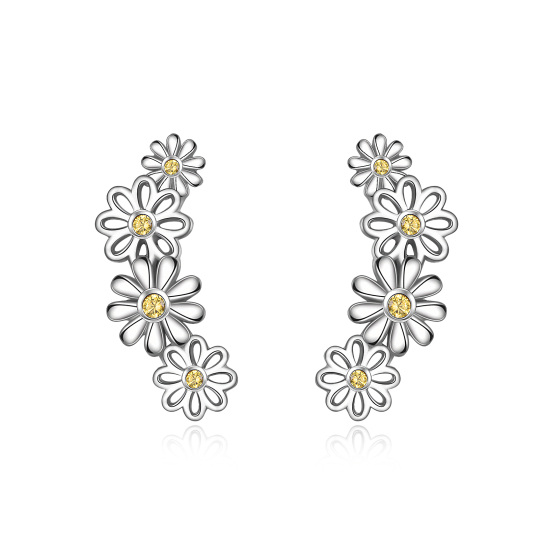 Sterling Silver Cubic Zirconia Daisy Climber Earrings for Women Girls