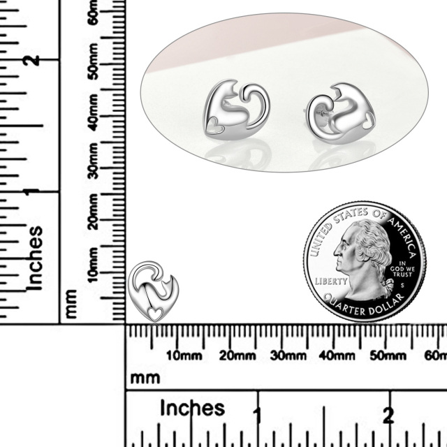 Boucles d'oreilles à tige en forme de cœur de chat en argent sterling-4