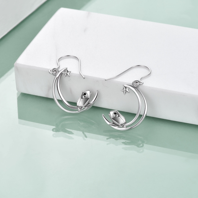 Sterling Silver Frog & Moon & Star Drop Earrings-3