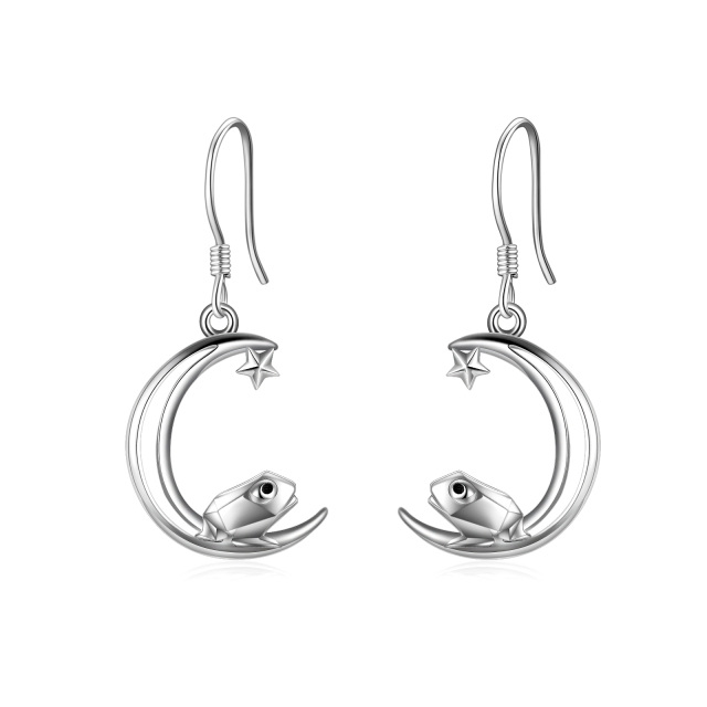 Sterling Silver Frog & Moon & Star Drop Earrings-1