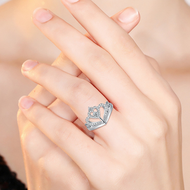 Sterling Silver Circular Shaped Cubic Zirconia Heart Wedding Ring-1