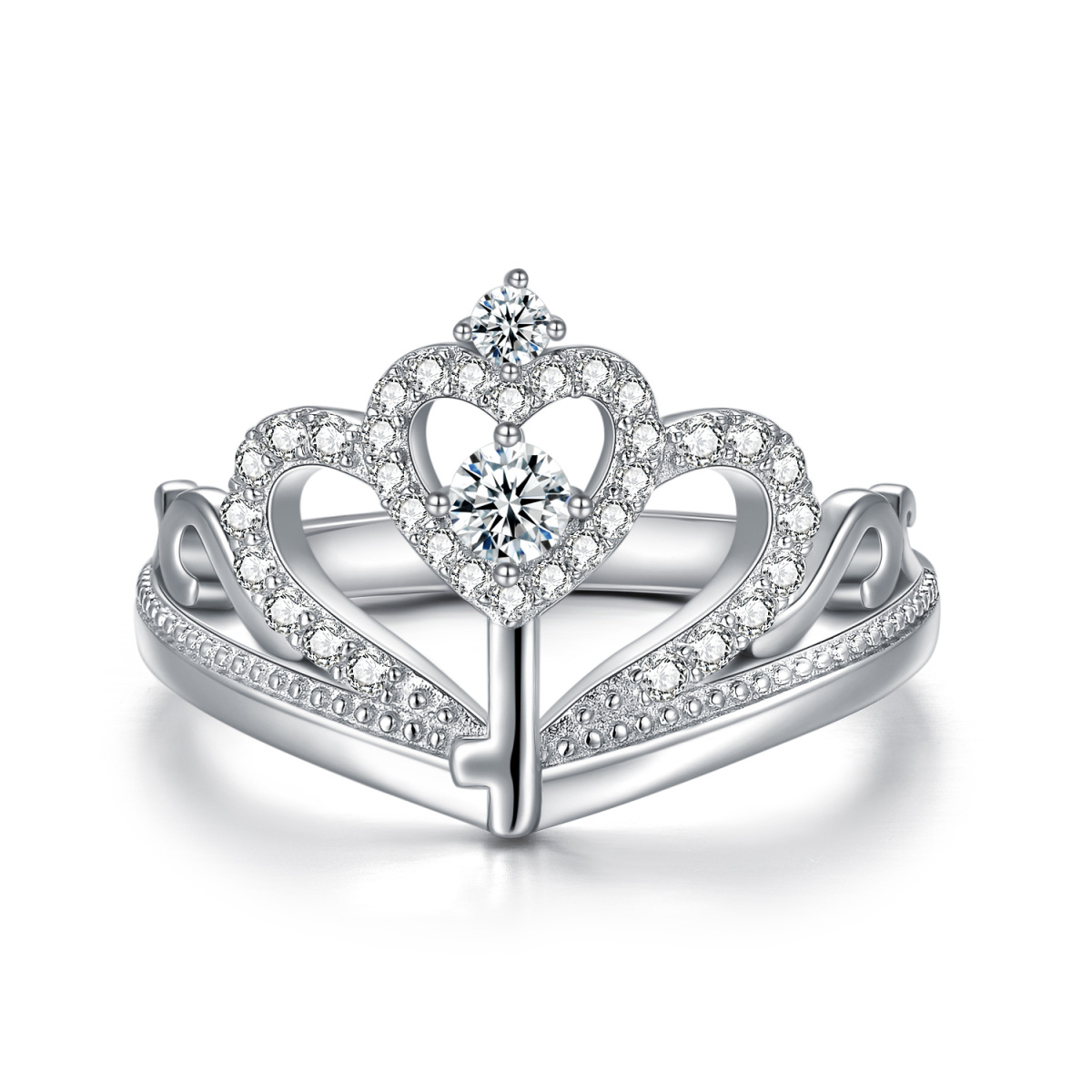 Sterling Silver Circular Shaped Cubic Zirconia Heart Wedding Ring-1