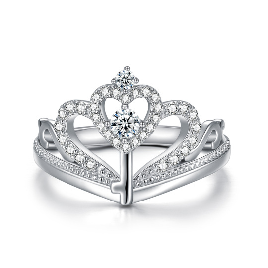 Sterling Silver Circular Shaped Cubic Zirconia Heart Wedding Ring