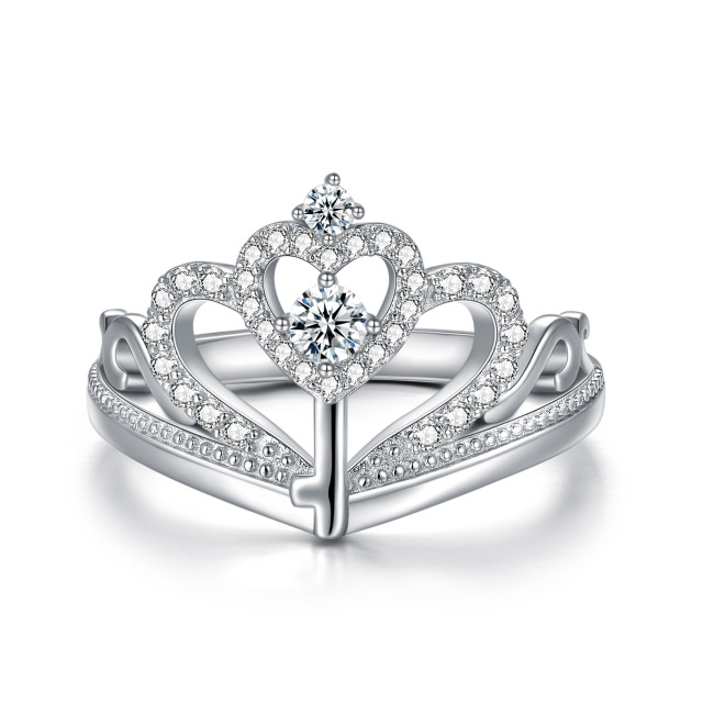 Sterling Silver Circular Shaped Cubic Zirconia Heart Wedding Ring-0