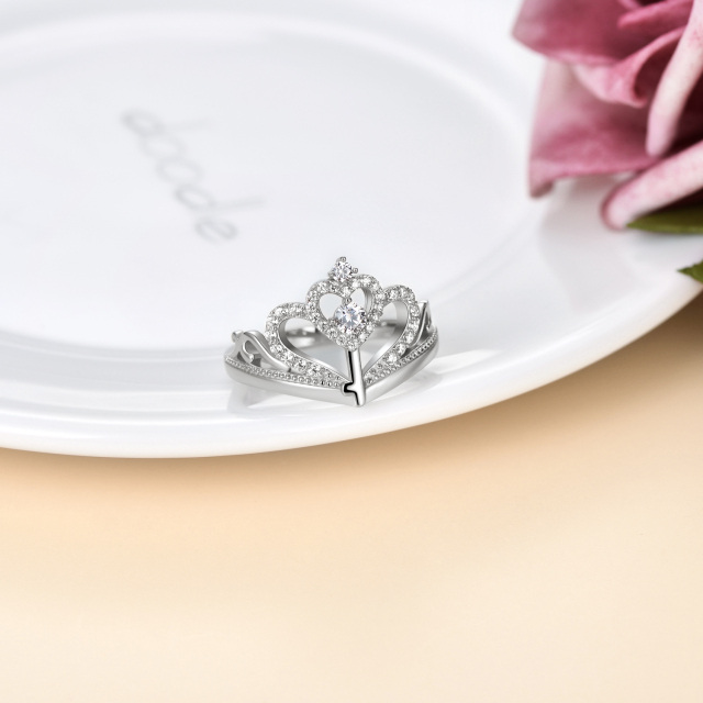 Sterling Silver Circular Shaped Cubic Zirconia Heart Wedding Ring-2