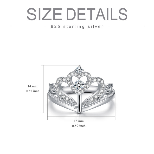Aliança de casamento com coração de zircônia cúbica em formato circular de prata esterlina-4