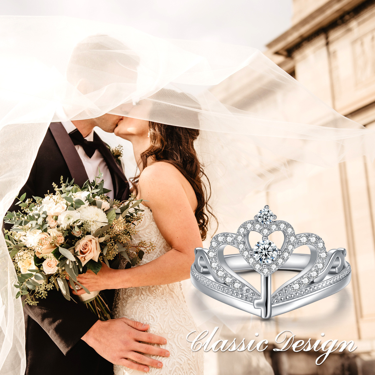 Sterling Silver Circular Shaped Cubic Zirconia Heart Wedding Ring-6