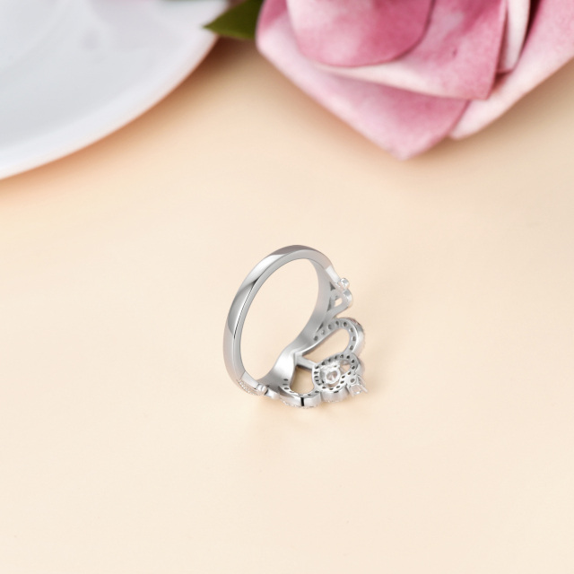 Sterling Silver Circular Shaped Cubic Zirconia Heart Wedding Ring-3